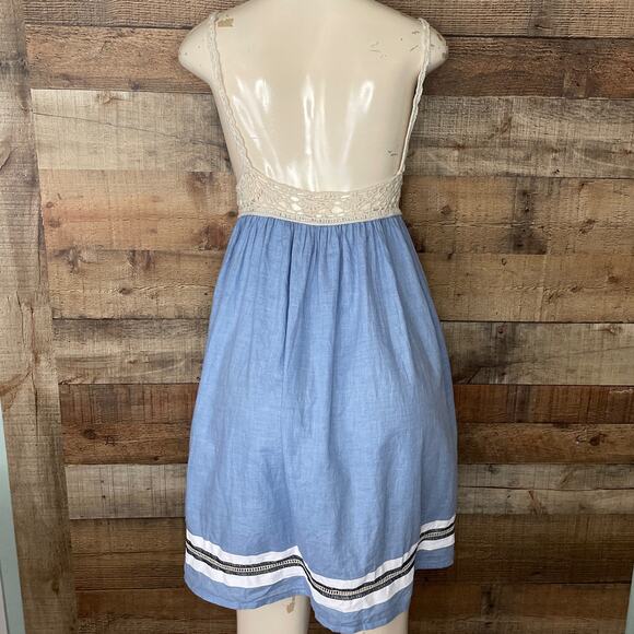 Tommy Hilfiger Crochet Chambray Dress Sleeveless Open Back Blue Ivory SZ Medium - Picture 5 of 12